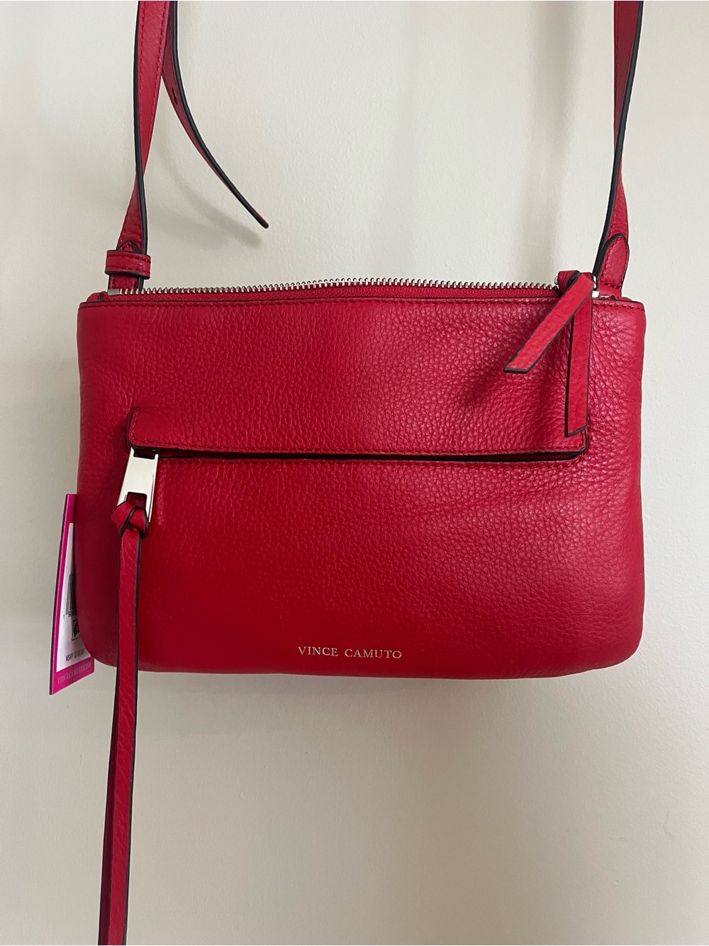 Vince Camuto Cherry Red Pebbled Leather Crossbody